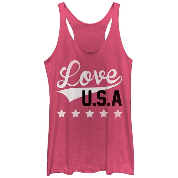 Women's Lost Gods Fourth of July  Love USA  Racerback Tank Top Pink Heather Large