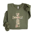 thumbnail image 5 of Ink-Printed Image NOT Quilt - He Is Risen Cross Sweatshirt for Women Easter Pullover Army Green Sweatshirt Adult X-Large, 5 of 8