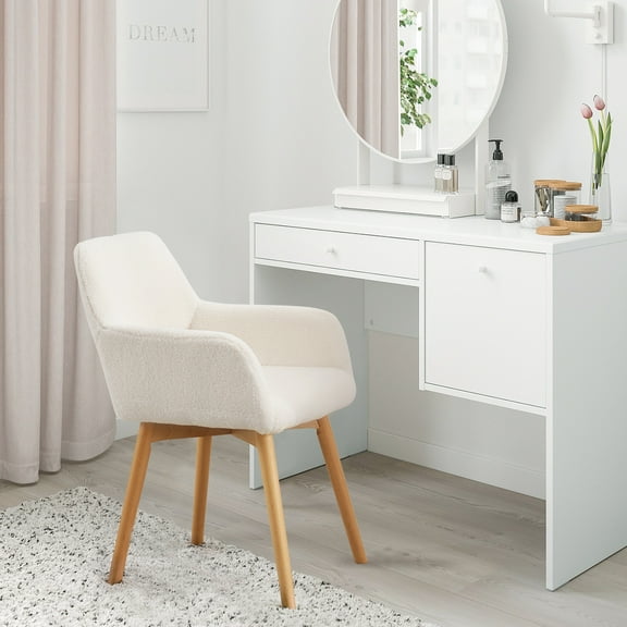 Modern Dining Chairs Kitchen Chair Accent Chair for Living Dining Room Arm Chairs Club Guest with Solid Wood Legs(Set of 1, Wool White)