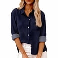 thumbnail image 2 of Endives Women's Casual Button Down Shirt Long Sleeve Shirt Stripe Wrinkle Collared Dressy Blouses Casual Work Tops, 2 of 4