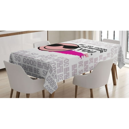 

Emoji Tablecloth Be So Well They Can t Ignore You Saying Cool Sunglasses Funny Face Rectangular Table Cover for Dining Room Kitchen Decor 52 X 70 Pale Mauve Magenta and Black by Ambesonne
