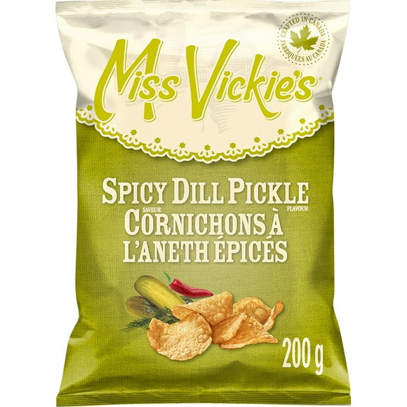 Miss Vickie’s Spicy Dill Pickle flavour kettle cooked potato chips, 200 GM