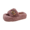 thumbnail image 2 of Zunfee Cozy Pink Faux Faux Fur Slide Sandals for Women - Open-Toe Plush Slides with Metallic Buckle, Comfortable Indoor Outdoor Casual Footwear,Size 42, 2 of 6