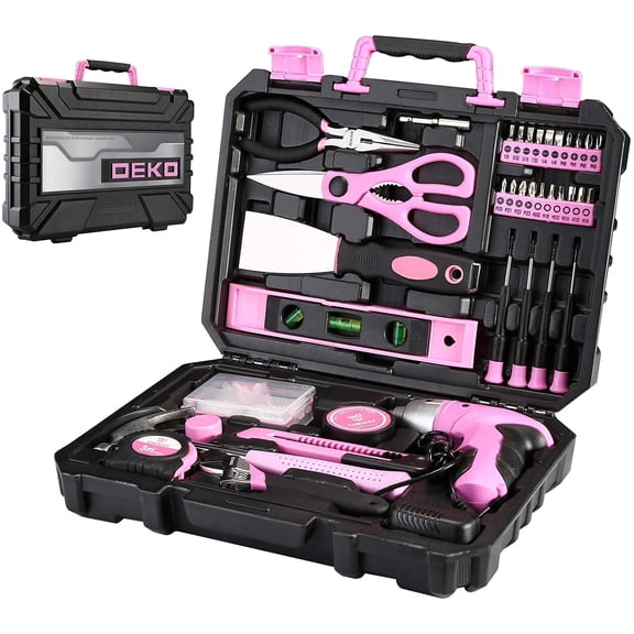Juego de herramientas DEKOPRO Pink de 98 piezas con caja de herramientas de plástico