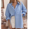 thumbnail image 1 of Camisa informal de manga larga sin capucha y chaquetas para mujer, cuello holgado, a rayas, a la moda, para ir al trabajo, top de poliéster para mujer, 1 of 7