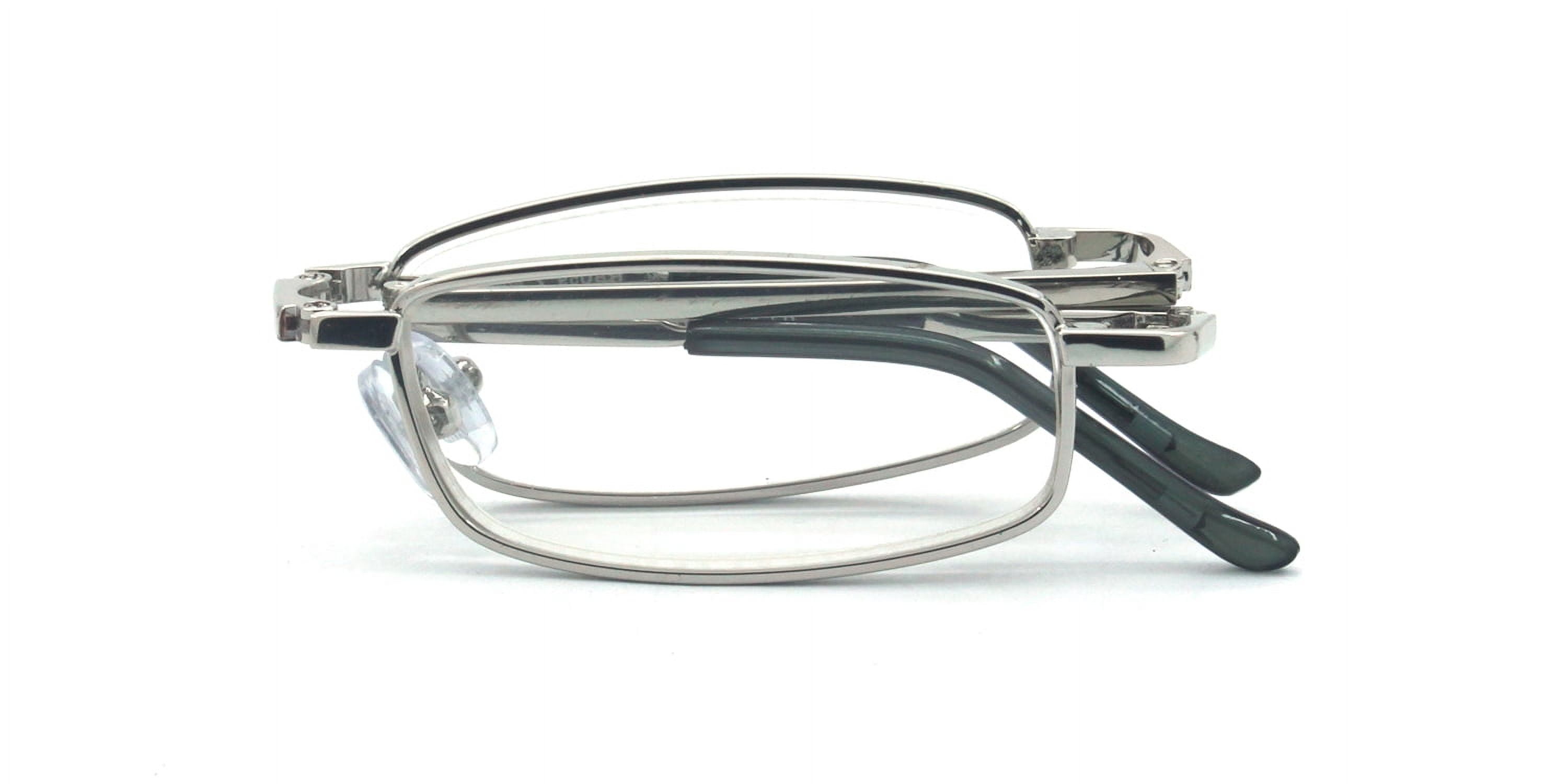 EYE ZOOM 5 Pairs Compact Rectangular Metal Folding Reading Glasses with Case, Silver, +1.25 Strength