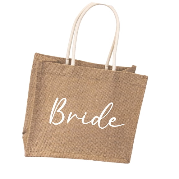 ROZYARD Bride Hand Bag For Weddings Burlap Wide Handle Wedding Favors Bag for Bridal