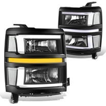 DNA Motoring For 2014-2015 Chevy Silverado 1500 LED DRL Sequential Signal Headlight Lamps Pair Black Clear