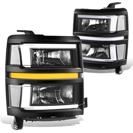 DNA Motoring For 2014-2015 Chevy Silverado 1500 LED DRL Sequential Signal Headlight Lamps Pair Black Clear