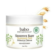 Babo Botanicals Sensitive Baby Fragrance-Free Miracle Cream - Face & Body Moisturizer - with Organic Calendula, Shea Butter, Coconut & Argan Oil - EWG Verified & Scent-Free - 2 oz