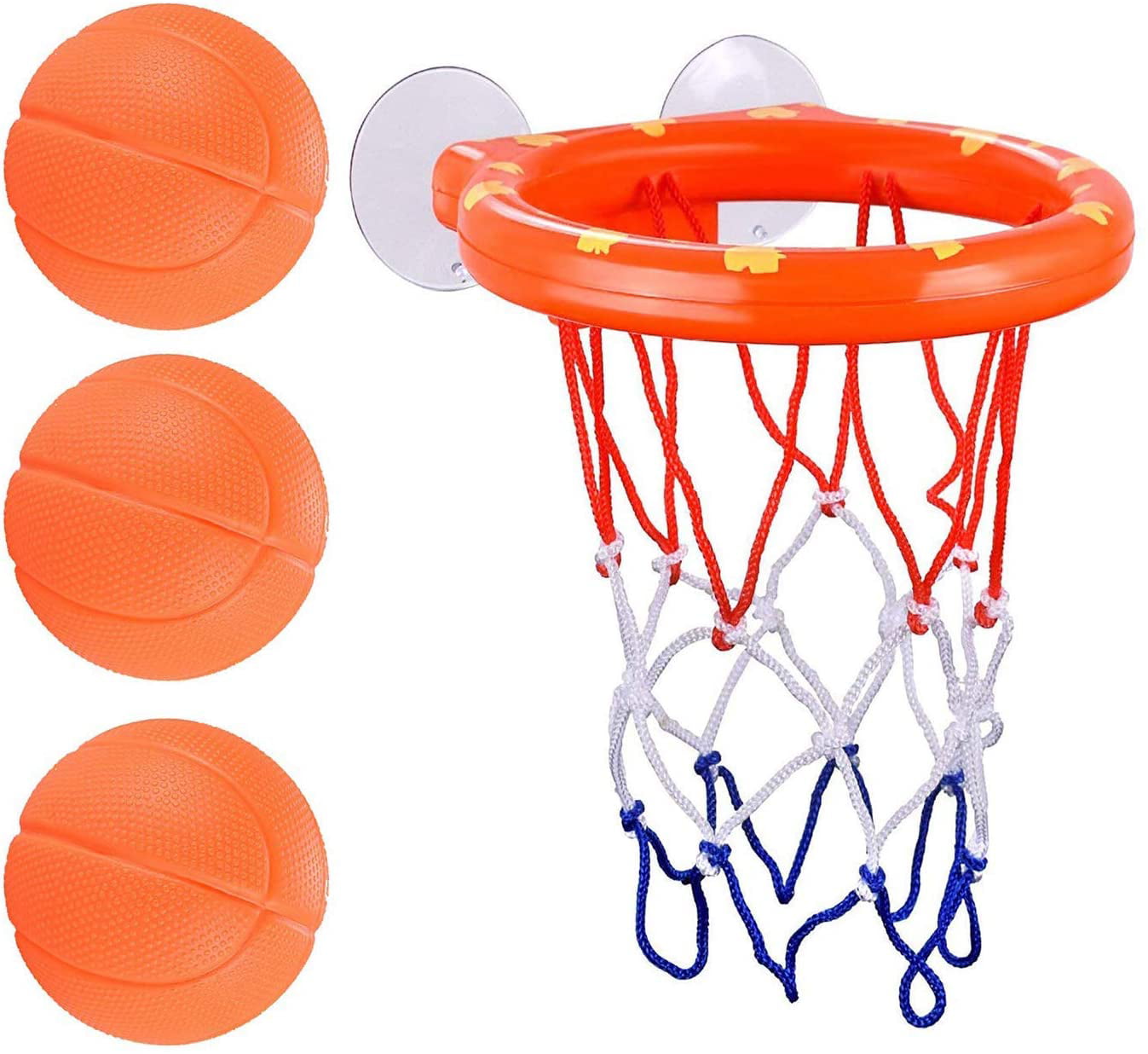 Kids Bath Toy Basketball Hoop & Balls Playset for Boys Girls Bathtub Shooting Basket Game Toddlers Gift Set Suctions Cups That Stick to Smooth Place 
