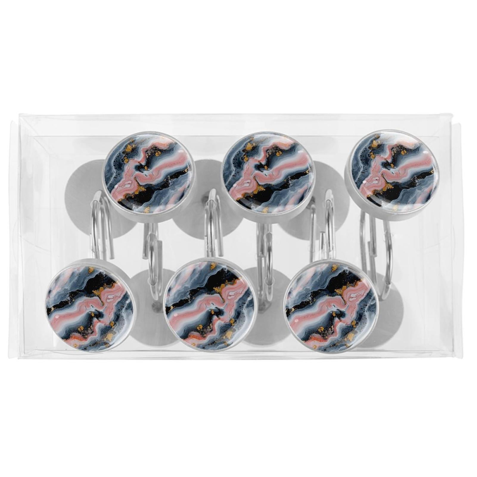 HemaKayy 12 Pcs Decorative Shower Curtain Hooks - Stainless Steel Rings for Bathroom Décor - Easy Glide & Secure Hold - Perfect Decoration for Bathroom Shower Rods - Marble Abstract Texture