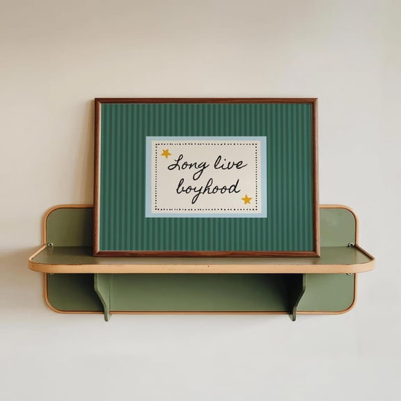 Retro Wall Art Striped Poster Mid Century Modern Vintage Boy Nursery Art Landscape Long Live Boyhood Emerald Green Above Bed Art Home Decor, 8x12 UNFRAMED