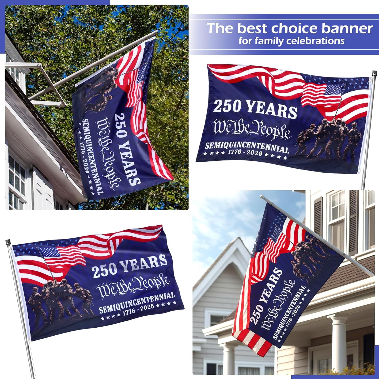 USA 250th Anniversary Flag 3 x 5 ft Anniversary United States Semiquincentennial Grommet Flag Double Sided Independence Day 4th of July Patriot Outdoor Garden Flags Banner Decoration