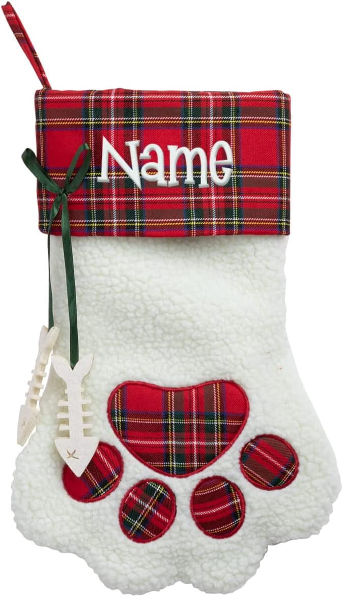 Personalized Sweet Cat Stocking---Red Plaid