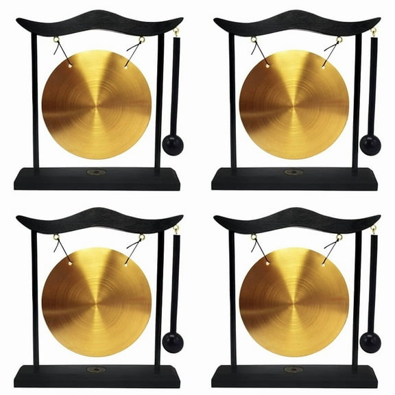 4X Mini Desktop Gong Table Wind Chime Percussion Instrument Cymbals Gongs with Mallet for Home Decor Housewarm Gift-A,4 x Desktop Gong 4 x hammer