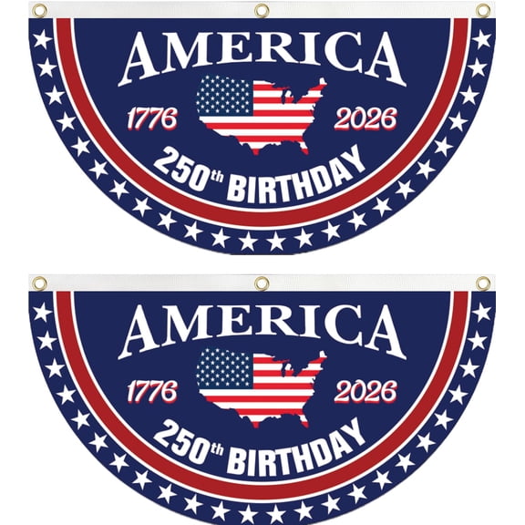 Brythos 250 Year Anniversary Birthday Bunting Flag, 1776-2026 Commemorative Patriotic Fan Banner, 1.5x3 ft with Brass Grommets, 2 Pack