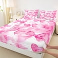 thumbnail image 3 of Manfei Dreamy Bowknot Bed Sheets Set King Size, Pink Watercolor Bed Sheets King, Cartoon Ribbon Bedding King Size, Breathable Bedroom Decoration, 4pcs, 3 of 7