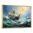 thumbnail image 2 of Designart "Voyage of the Pirate Boat Odyssey III" Fashion Framed Wall Art - Glam Blue Classics Entryway Framed Wall Art Print, 2 of 6