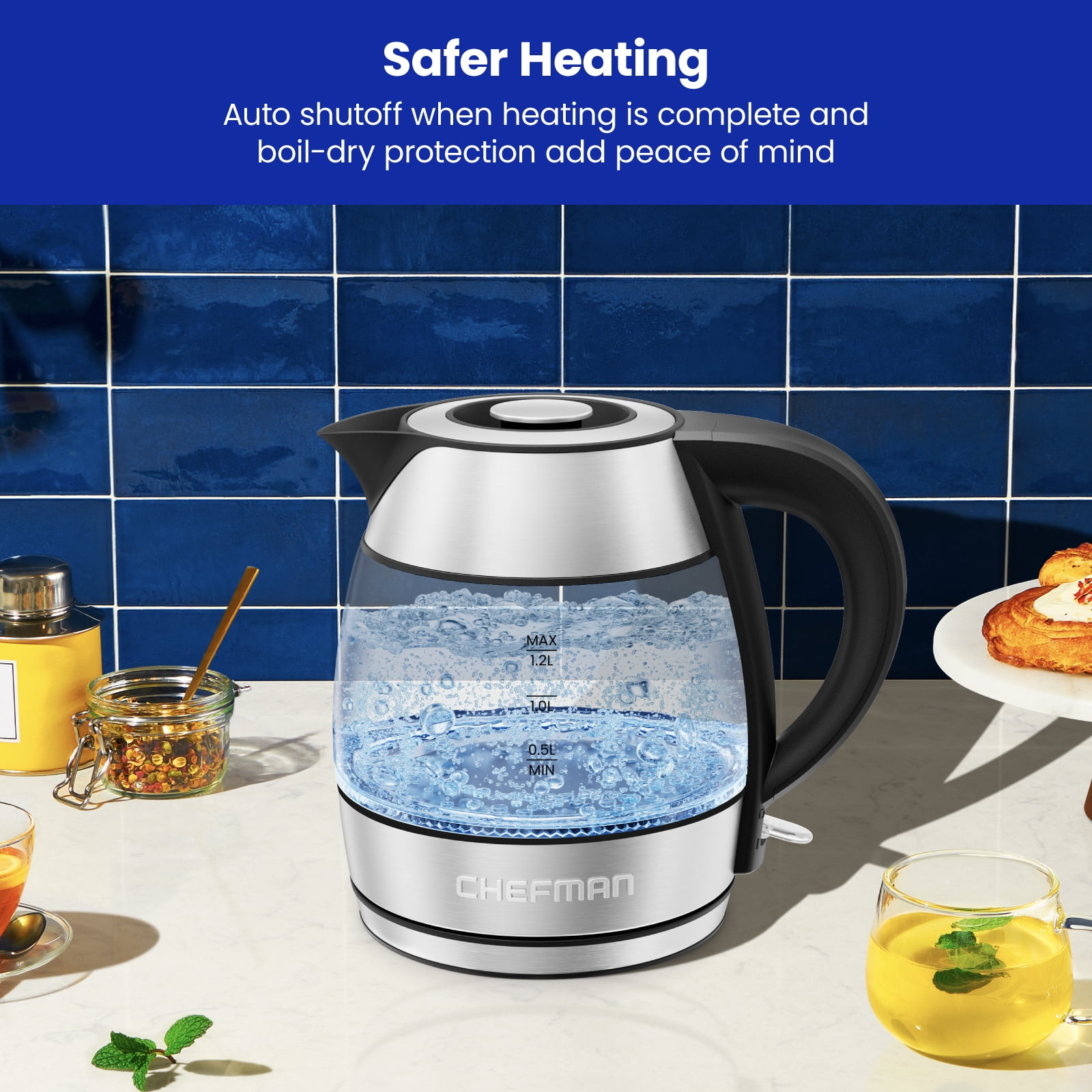 Chefman Electric Water Boiler, Fast Boiling, 1.2L, 1500W, Stainless Steel  (图5)