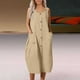 thumbnail image 3 of Vestido de verano sin mangas para mujer, vestido holgado, cómodo, informal, Vintage, sólido, con cuello redondo, bolsillos y botones, novedad de 2023, 3 of 4