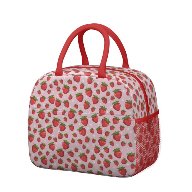 Sac à Lunch Mignon pour Amateurs de Fraises – Design Kawaii Fruits et Fleurs Sac Isotherme Réutilisable