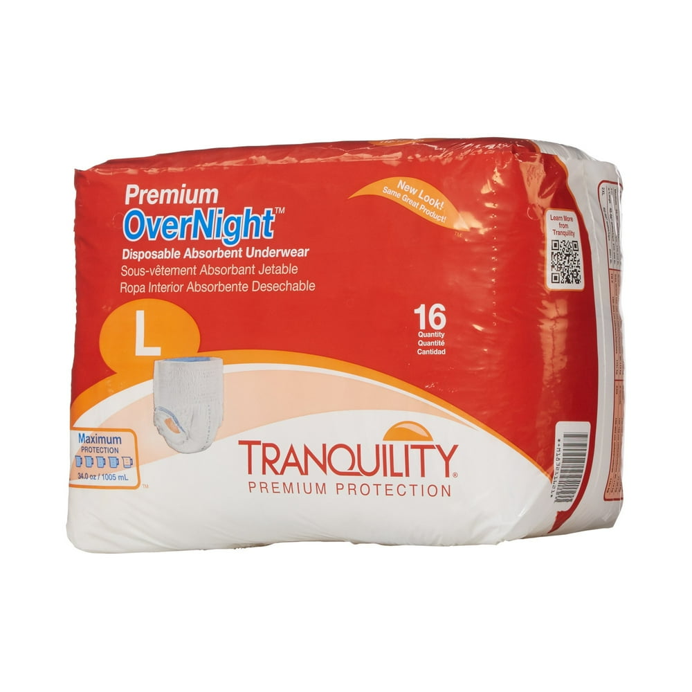 Tranquility Premium Overnight Heavy Absorbency Underwear, Large, 64 Ct