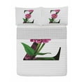 thumbnail image 1 of Letter Z Reversible Bedspread Set, Purple Zinnia Petals Stems Leaves and Letter Z Nature Inspired Alphabet, Pillow Shams & Comforter Microfiber Bedding Set, 3 Sizes, Fuchsia Green Black, by Ambesonne, 1 of 4
