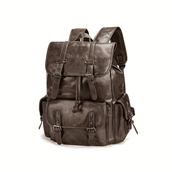 Retro PU Leather Backpack for Men Women, 15.6" Laptop Travel Backpack with Multiple Compartments, Casual Outdoor Daypack
