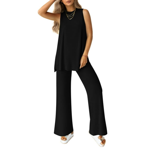 Set de salón PRETTYGARDEN para mujer, 2 piezas, casual, verano 2025, negro
