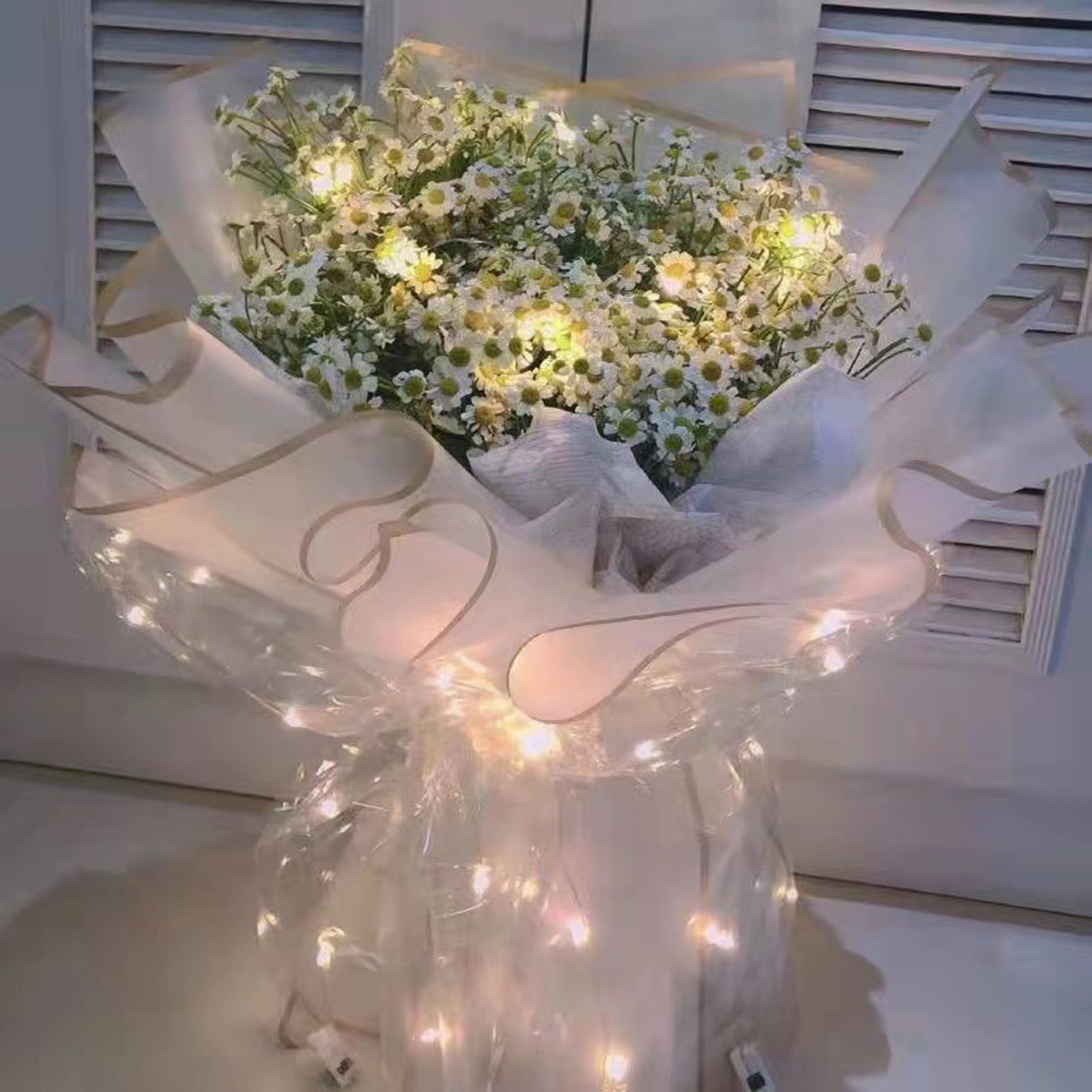 Gwong 1Pcs Waterproof Flower Wrapping Paper with LED Light Reusable  Romantic Bouquet Packing Paper for Wedding 