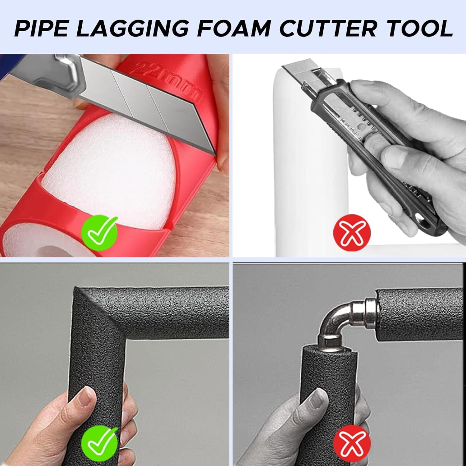 6PCS Pipe Insulation Cutting Guide， Molded Foam Cutter Tool with 15MM-53MM Fixture for Home/Industrial/Commercial Plumbing + Bonus 59" Tape Measure (Green) -