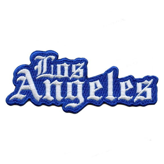 Los Angeles Old English Script Embroidered Iron On Patch (Blue)