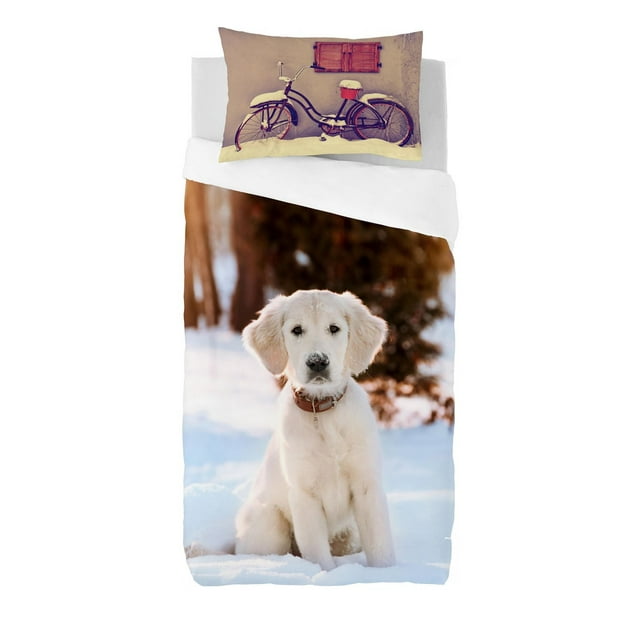 Gouchee Home Tommy Twin Duvet Cover Set – 2‑Piece OEKO‑TEX Certified Cotton Bedding with Winter Puppy Print