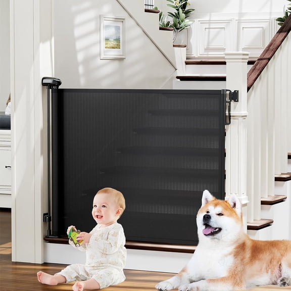 Retractable Gates for Stairs & Doorways, Dog Gate 0-54" W × 34" H, Black