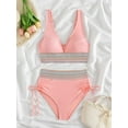 thumbnail image 3 of Maillots de Bain pour Femmes à Contrôle du Ventre, Blocs de Couleur, Deux Pièces, Cordon de Serrage, Rose, P, 3 of 7
