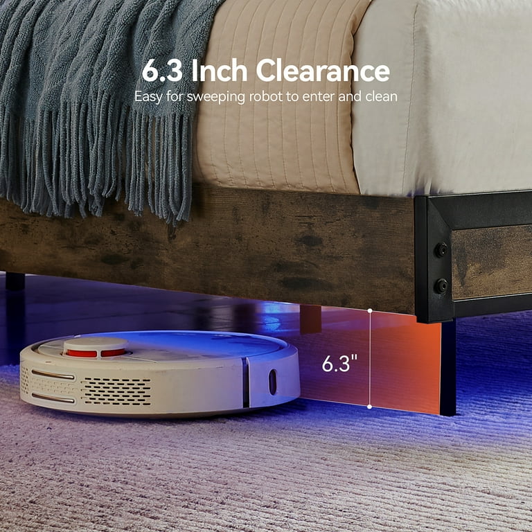 Sailvan Full Size Bed Frame with LED Lights & USB Charging, Brown photo 7