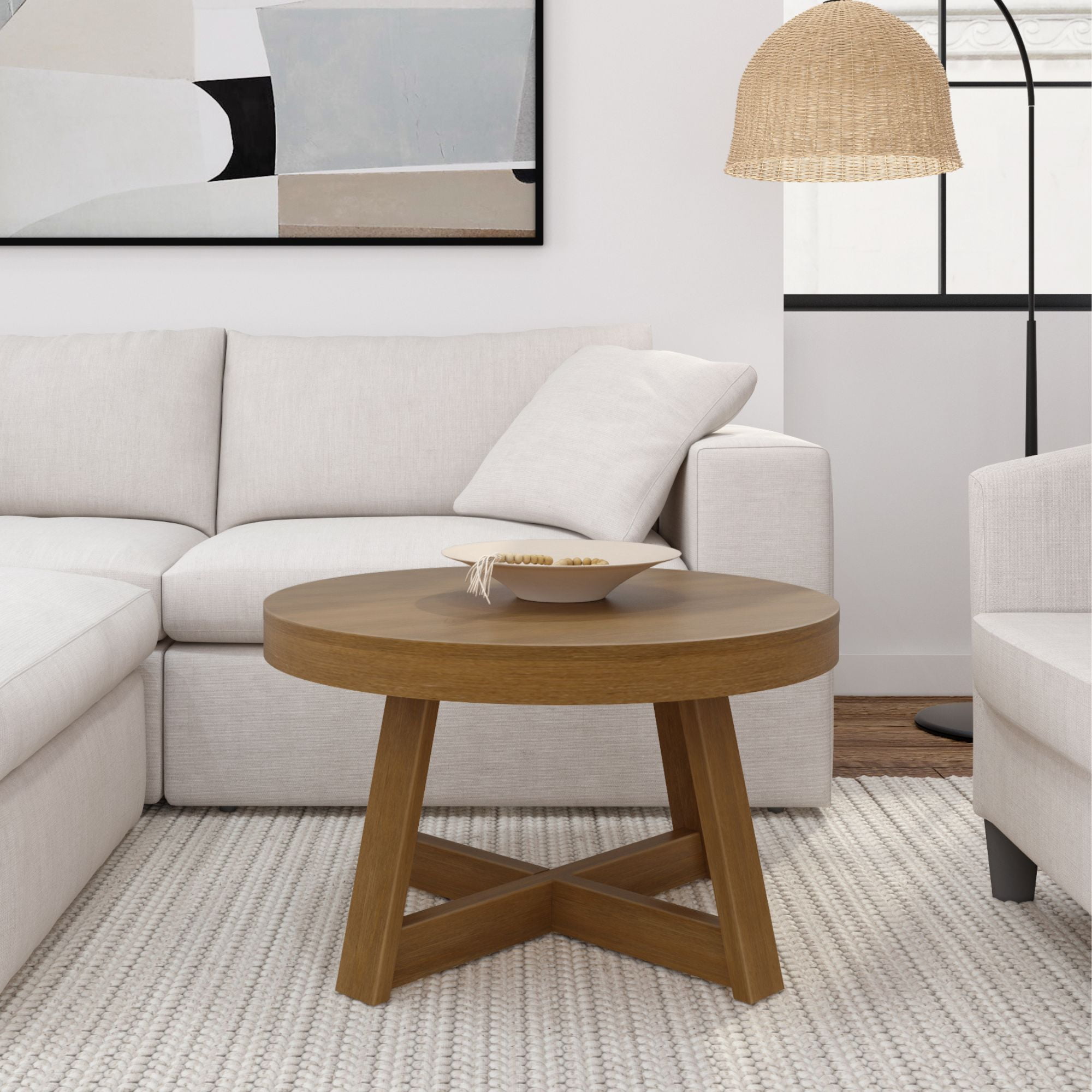 Plank+Beam Classic Solid Wood Round Coffee Table, 30" Farmhouse Table for Living Room