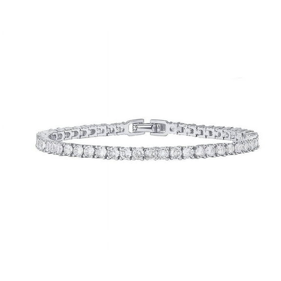 14K White Gold 4 Carat White Sapphire Round Tennis Bracelet 6.5 inch Plated by Paris Jewelry