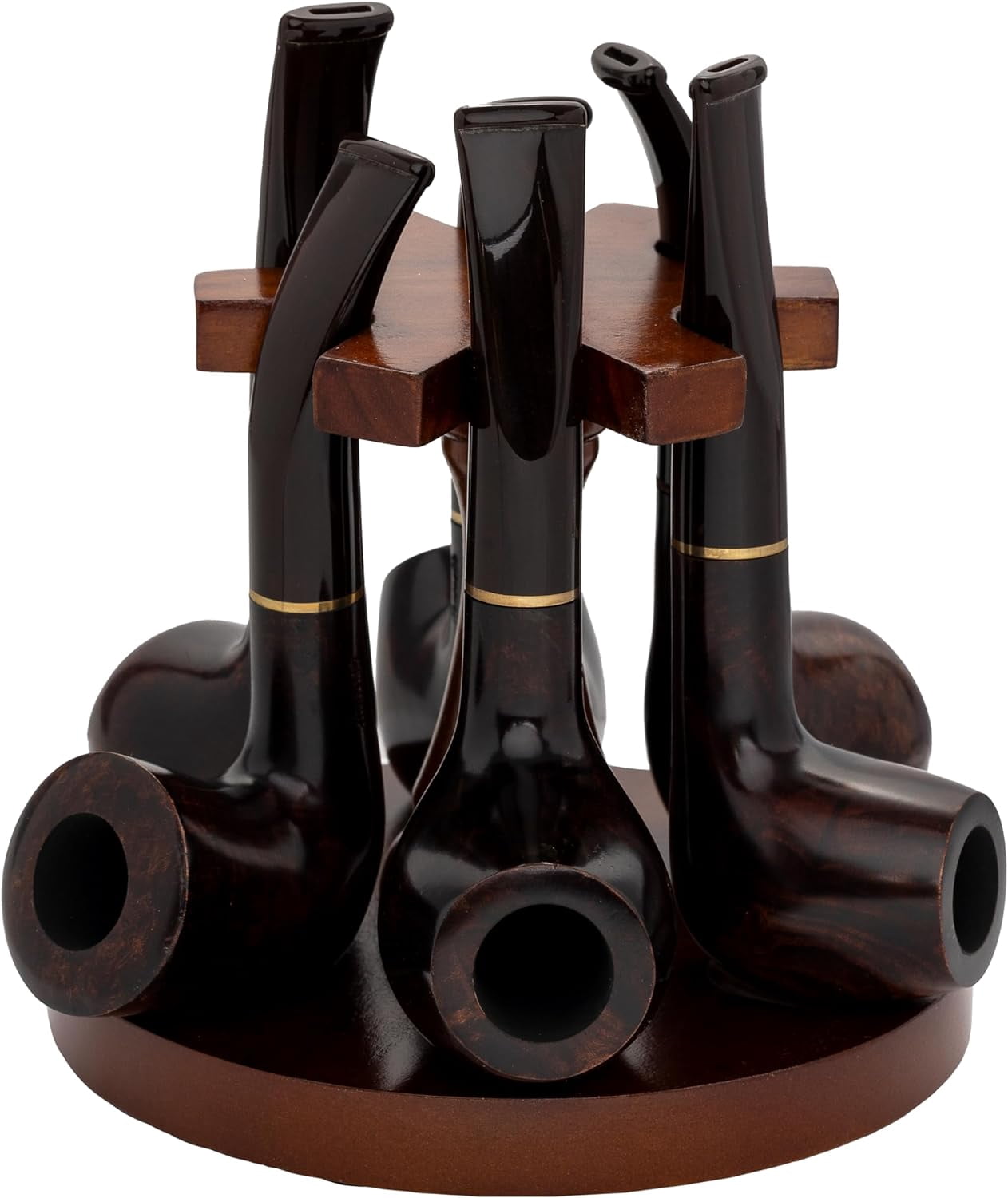 the big easy tobacco company The Big Easy Tobacco Company Round Pipe Stand, 6 Pipe Capacity, Dark Walnut