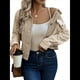 thumbnail image 3 of Chaqueta Corta de Franela para Mujer, Camisa A Cuadros con Botones, Abrigo de Otoño Caqui XL, 3 of 10