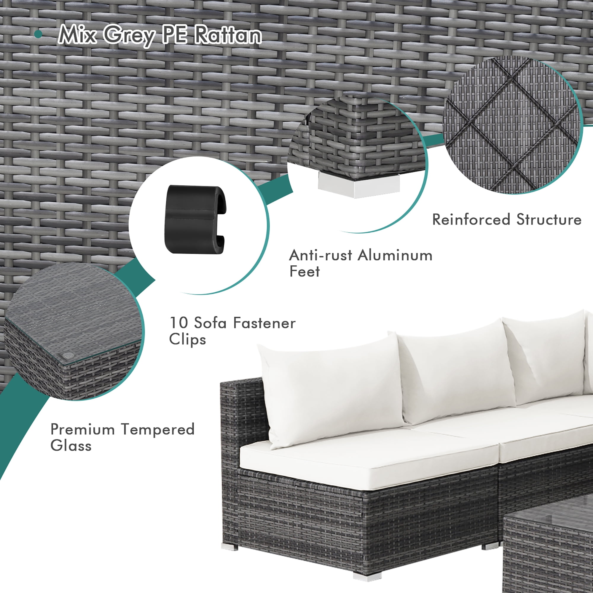 Costway 7PCS Patio Rattan Furniture Set Sectional Sofa Cushioned Off White