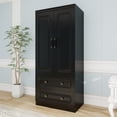 thumbnail image 3 of Sophshelter Black Armoire Wardrobe Closet with 2 Doors, 2 Drawers Wardrobe Closet Large Storage Cabinet with Hanging Rod & Shelves Wooden Wardrobe Cabinet for Bedroom, 3 of 8