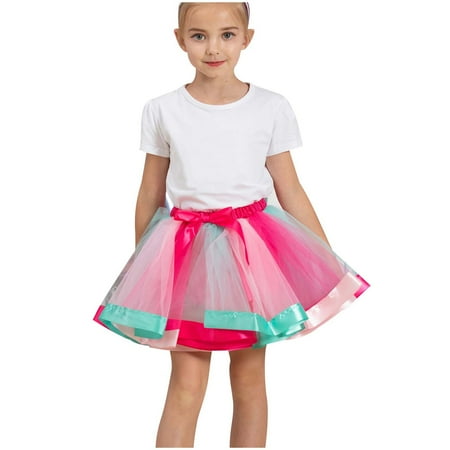 

Leesechin Girls Back to School Clothes Clearance Toddler Baby Girls Cute Rainbow Net Yarn Princess Skirt Multi-color Skirt Bow Hairpin Suit