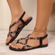 thumbnail image 5 of Sandalias Planas con Correas para el Tobillo para las Mujeres Más Tamaño, Estilo Bohemio Redondo Del Dedo Del Pie Tanga Sandalias con Espalda Elástica, 5 of 7