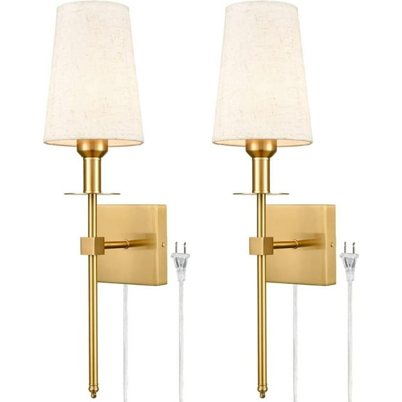 Moose 2-Light Modern Brass Dimmable Indoor Sconces with Linen Fabric Shades, 2 Count