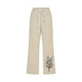 thumbnail image 4 of Simua Linen Capris for Women Elastic Waist Summer Loose Wide Leg Trousers, 4 of 4