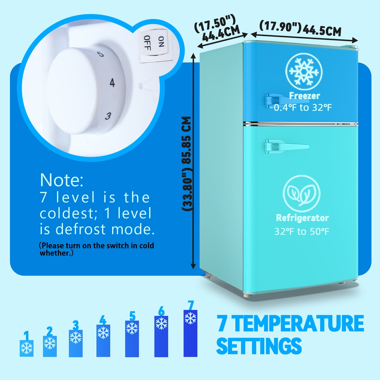 TACOOL Small Refrigerator with Freezer Retro Mini Fridge with Removable Shelves LED Light for Apartment 3.4Cu.Ft Blue