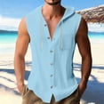thumbnail image 2 of Busydd Mens Tank Top Beach Summer Solid Color Button Tank Tops for Men Casual Drawstring Sleeveless Hoodies for Men with Pocket XL, 2 of 6