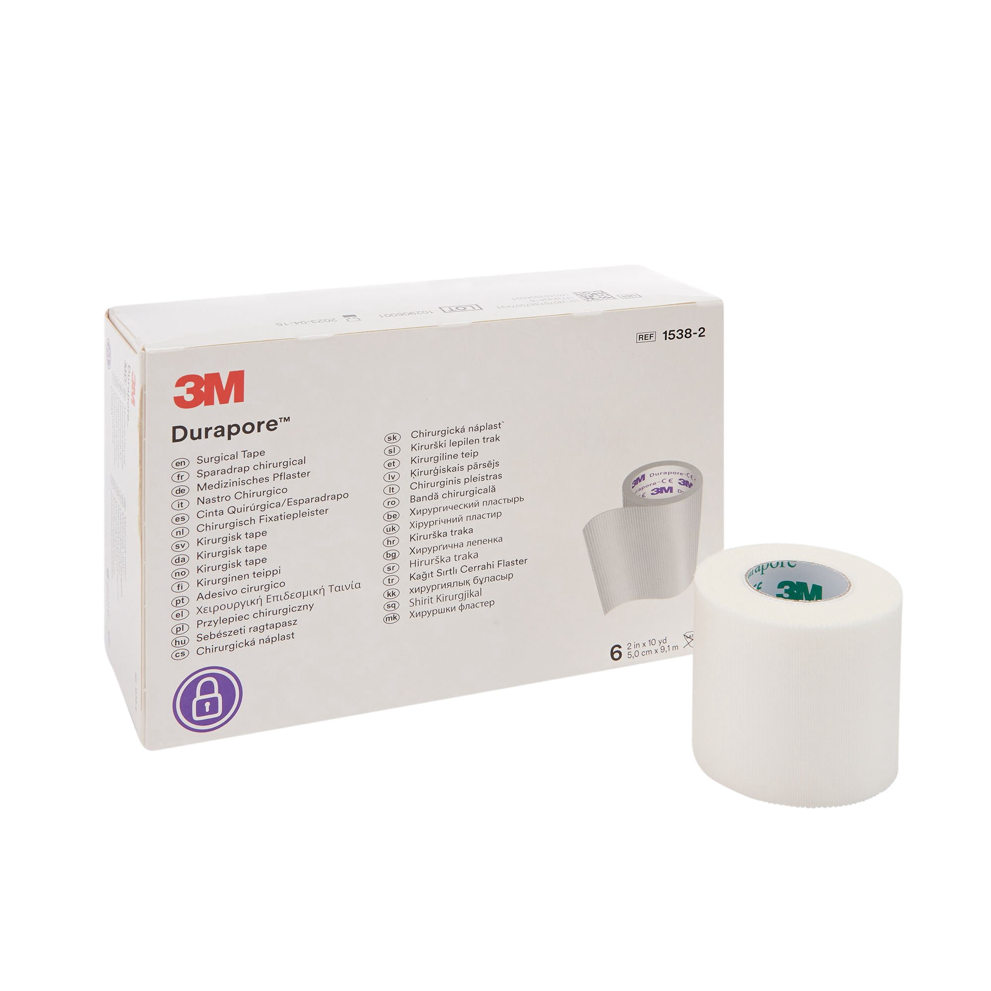 3M Durapore Medical Tape, Non-Sterile, Silk-Like Cloth, White, 2 in x 10 yds, 6 Rolls, 1 Pack